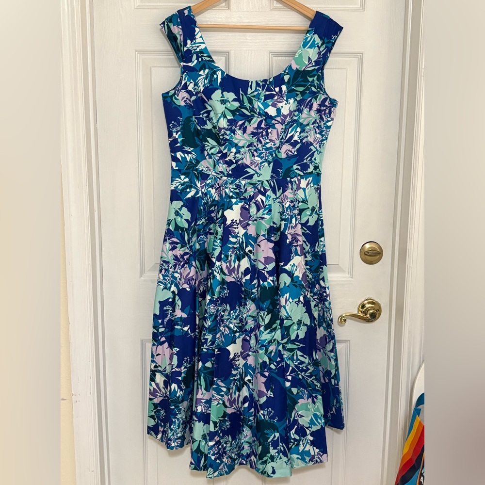 Calvin Klein Women's Size 12 Floral Fit & Flare Midi Cap Sleeve Dress